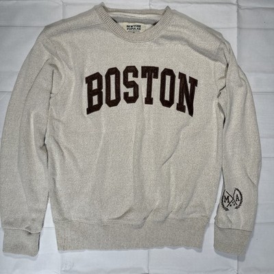 Boston Sweater Size Medium Beige Brown Appliqué Embroidered New York Popular