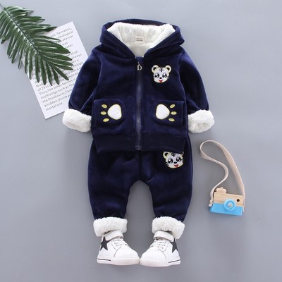 Kids Winter Golden Mink Plush Set Thick Warm Fleece Clothing Outfit