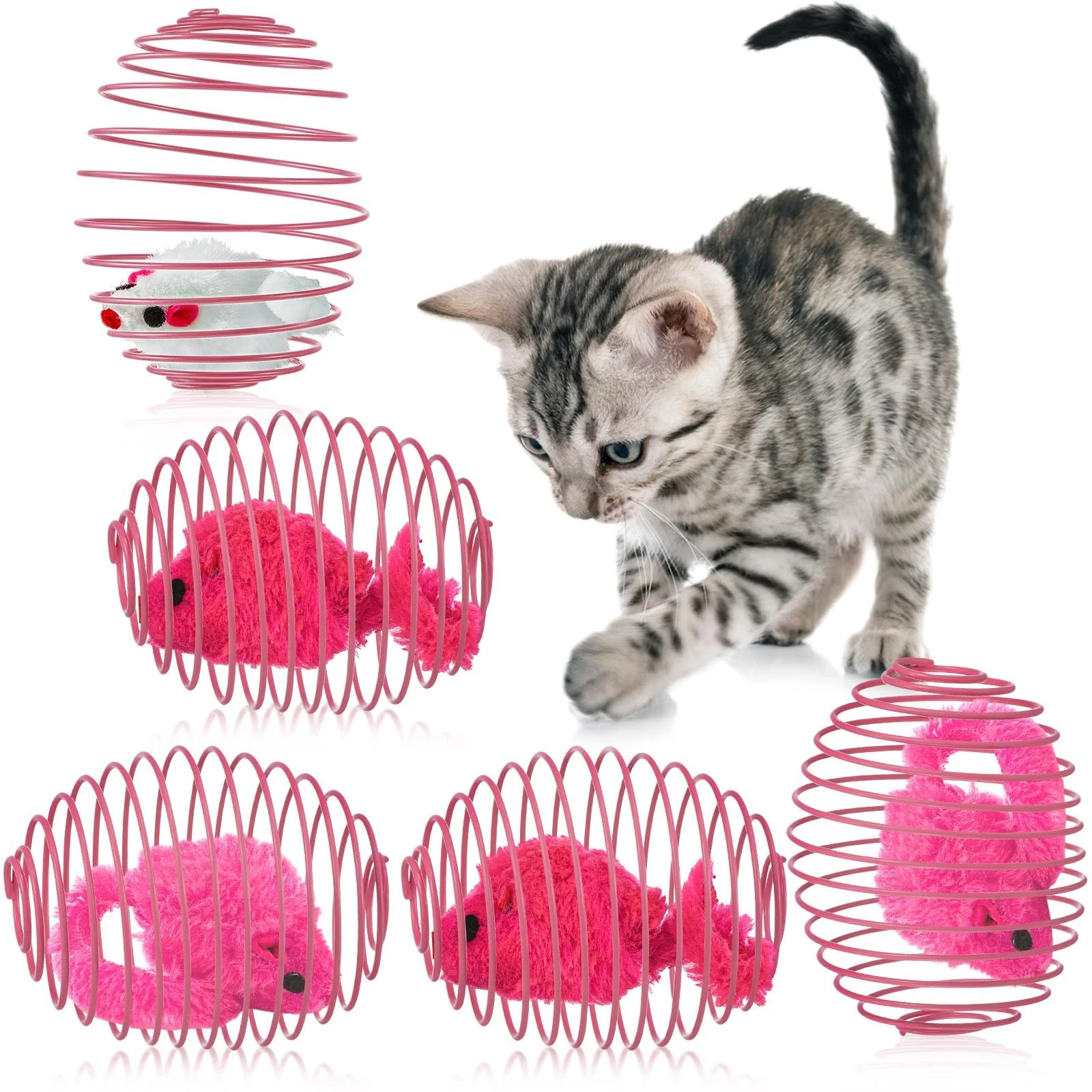 5 PCS Cat Spring Ball Stretchable Rolling Colorful Coil Interactive Kitten Toy
