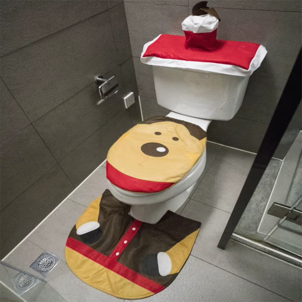 Couvre-siège WC et tapis de bain Noël antidérapants et absorbants pour salle d'eau familiale
