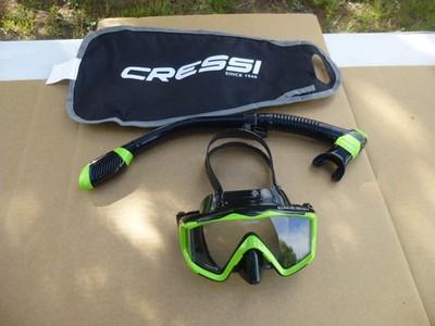 NICE CRESSI WIDE VIEW PANO 3 LIME GREEN & BLACK SCUBA DIVE MASK AND SNORKEL SET