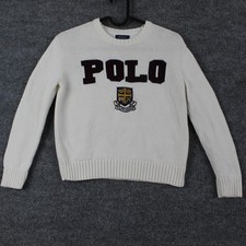Polo Ralph Lauren Sweater Kids Medium 8-10 White Crest Logo Knit Pullover Preppy