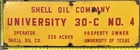 New ListingVintage Porcelain Oil Field Sign - Shell Oil Co University 30-C No 4