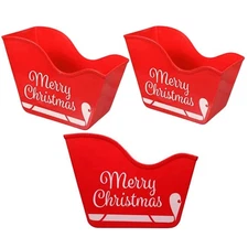 Plastic Santa Sleigh Bins – Red Holiday Storage Containers for Treats, Set of 3