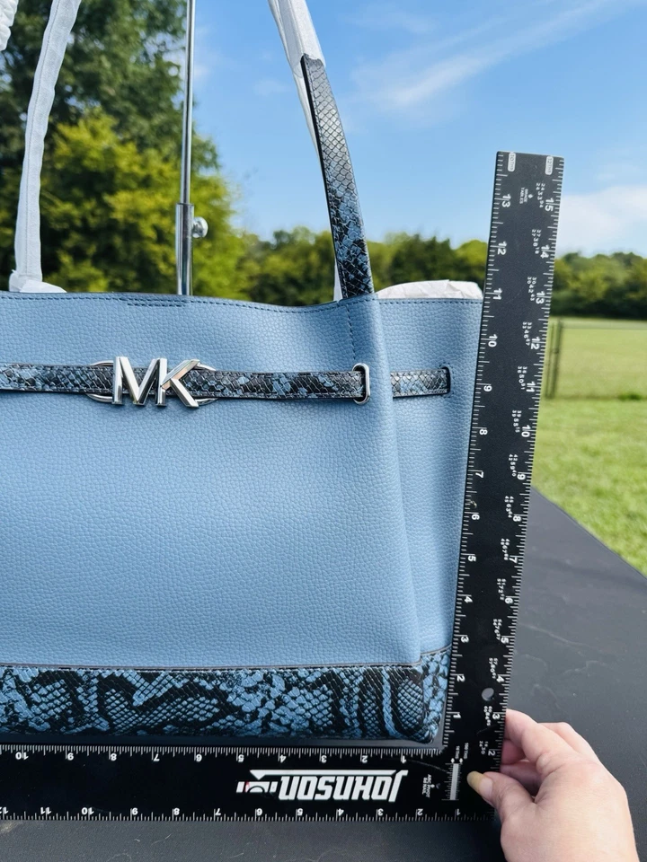 Bolso de Mano Michael Kors Azul Piel de Serpiente Cuero Cinturón Marca Plateado Foto 3 de 4