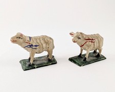 Antike Grulich Krippenfigur handgeschnitzt Holz zwei kleine Schafe Lämmer