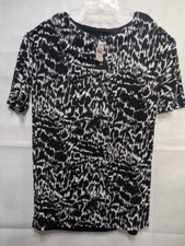 Ann Taylor womens MP  blouse Blouson Black and white print 3/4 sleeve lined NEW