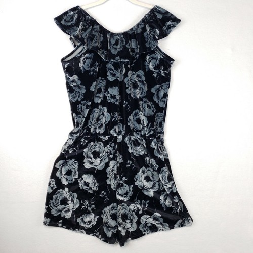 Soft Velour Ruffle Sleeve Dress Romper Girls XXL 16 Black Gray Rose - Picture 2 of 7