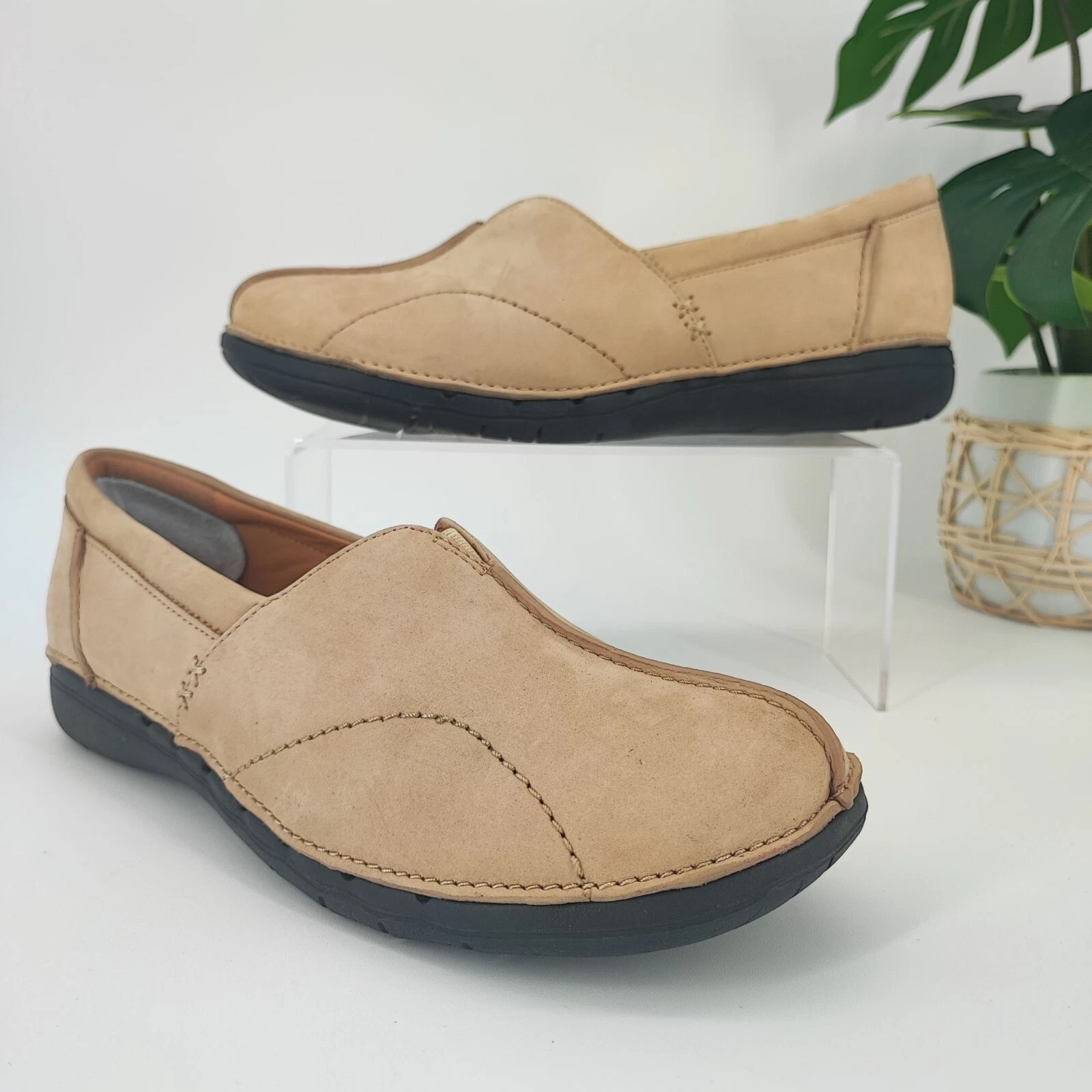 Mocassini Clarks donna Un Loop Stride scarpe in pelle beige taglia 11