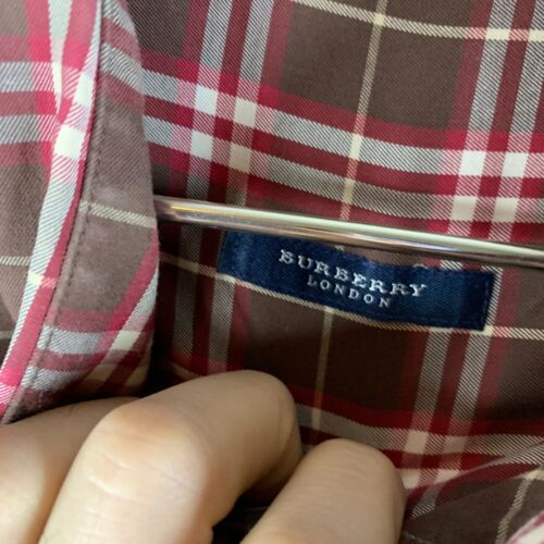 Burberry London Men’s Nova Check Plaid Button Up Shirt Made In USA XL Brown Pink - Picture 3 of 8