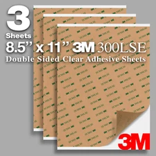 Pack 3 Sheets 8.5"x11" Clear Super Sticky Double Sided Adhesive 3M 300LSE 9495LE