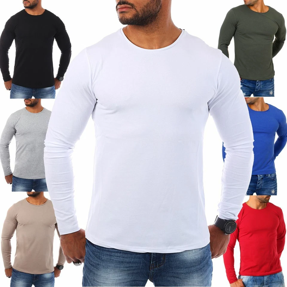Young & Rich Herren Longsleeve Rundhals langarm Shirt slimfit Stretch Uni Basic - Bild 1 von 1