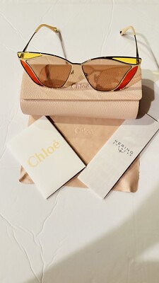 Chloé Women's Sunglasses Gold Cat Eye Frame Dark Brown Lens CH0049S