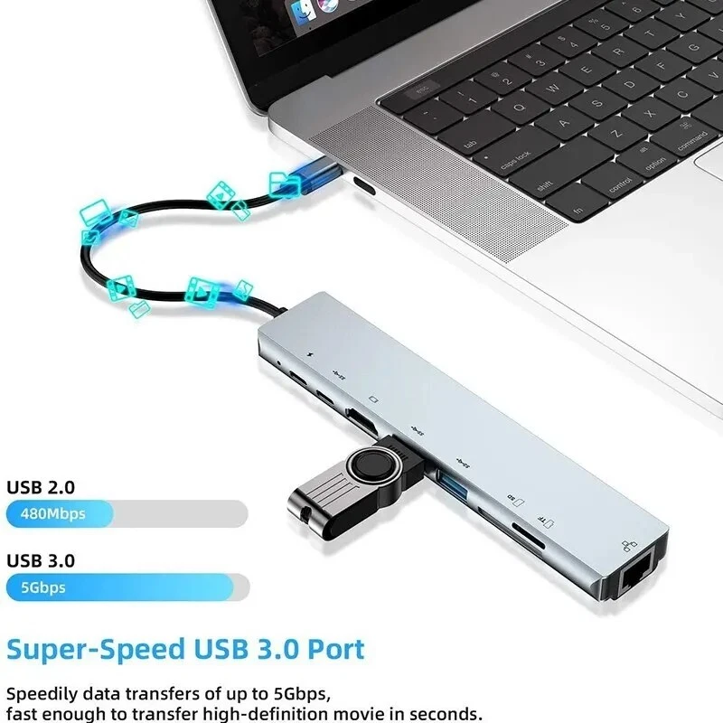 8-in-1 USB-C HUB 4K Thunderbolt 3 Docking Station MacBook Air M1 iPad Pro RJ45 - Image 4 of 4