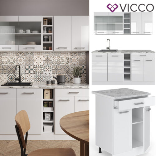 Küchenzeile Küchenblock Einbauküche R-Line Single Weiß Hochglanz 160 cm Vicco - Bild 1 von 7