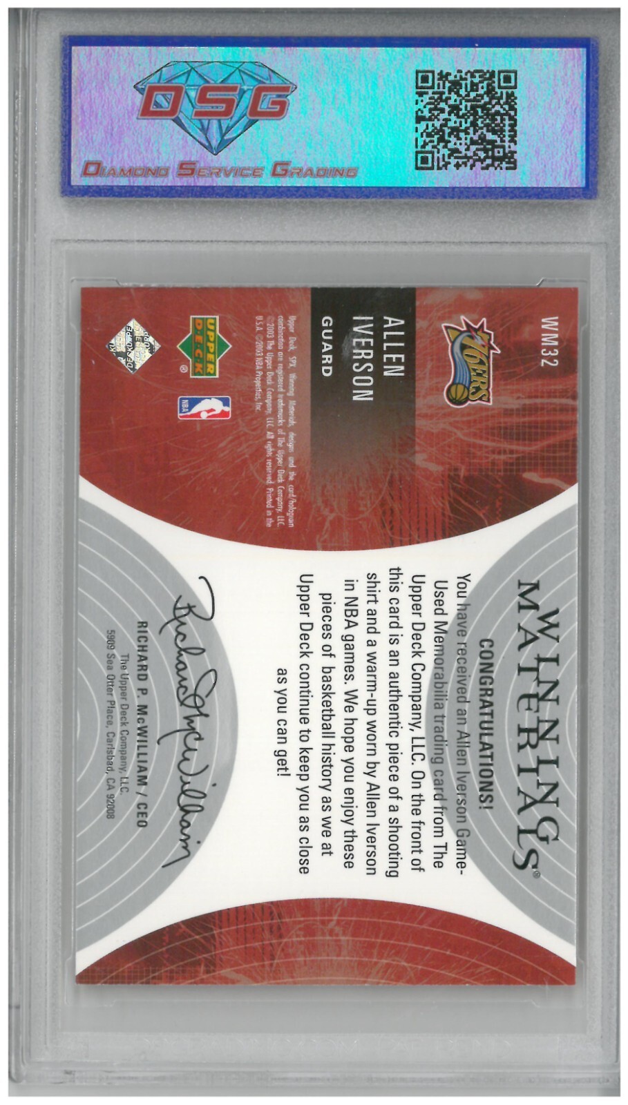 2003-04 SPx - Winning Materials Allen Iverson #WM32 (MEM) for sale 