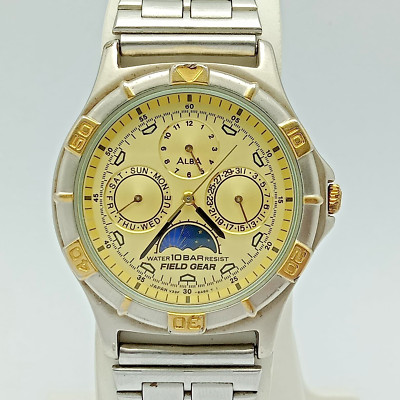 マリアン SEIKO ALBA FIELD GEAR V33F-6A80 MOON PHASE QUARTZ VINTAGE