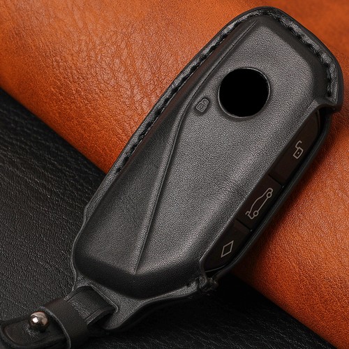 Car Remote Key Fob Case Cover Black Holder Genuine Leather For Bmw Ix X7 I7 Xm - Foto 6 di 13