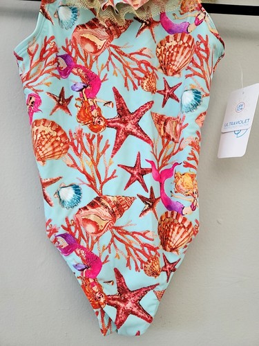 Flapdoodles one piece Swimsuit Size 6X. Nwt gold frills star fish, mermaid print - Picture 4 of 14