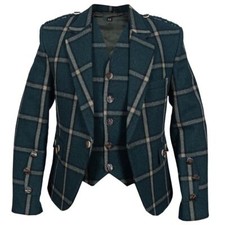 Men Scottish Wedding Check Argyll Wool Highland Kilt Jacket and Vest