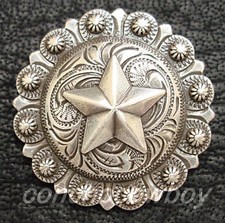 WESTERN HEADSTALL SADDLE TACK ANTIQUE STAR BERRY CONCHO 1-1/2" SCREW BACK
