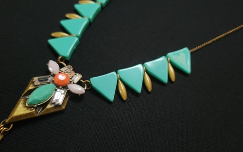 J Crew Brass Plate Mosaic Acrylic Drop Pendant Necklace - Picture 2 of 7