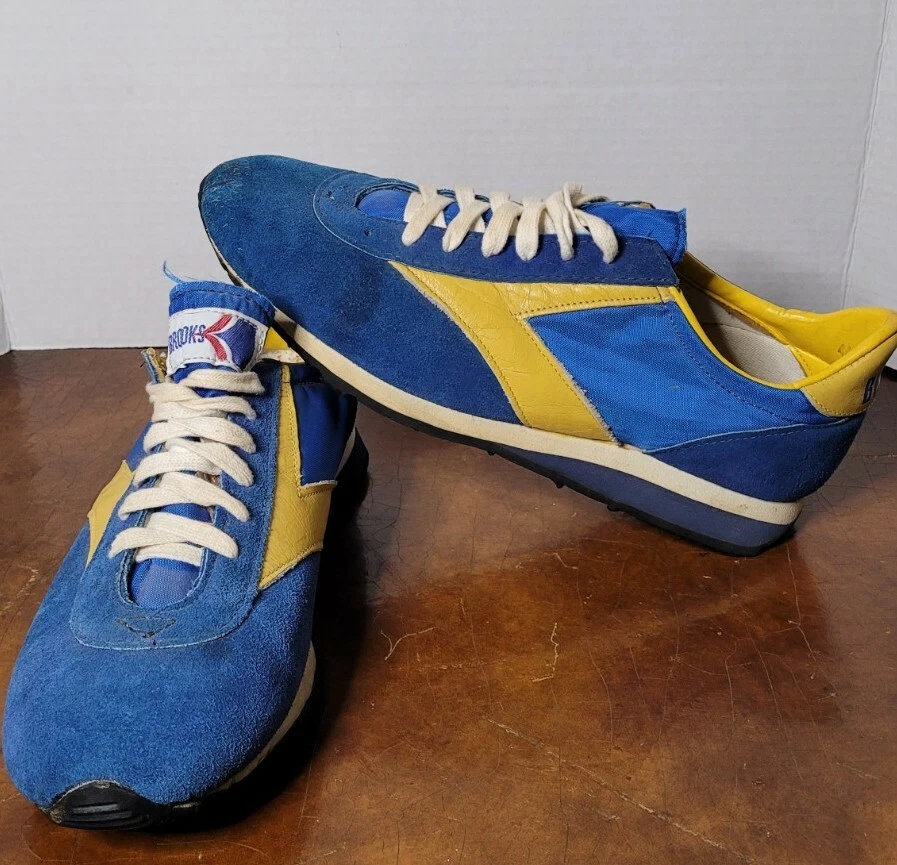 Chaussures de course vintage années 1970 Brooks Vantage Supreme homme 10,5 rare bleu jaune