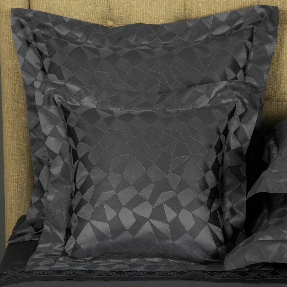 $950 NEW Frette 2 PC Sham SET Lux Relief SILK Dark Navy Blue Grey EURO SHAMS - Image 3 of 4