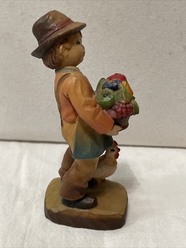Vintage Anri Ferrandiz BOY with FRUIT BASKET & ROOSTER 80/2250 SIGNED - Picture 6 of 7