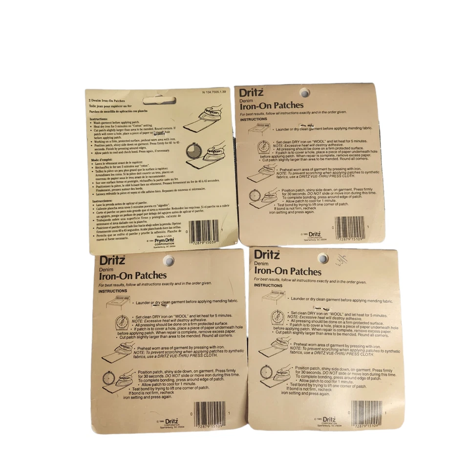 Lot of 4 Vintage Packages of 2 5x5 Dritz Denim Iron On Patches 55240 - Image 4 of 4