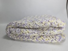 Hand Crocheted Baby Blanket Mixed Pastel Speckled Rectangular Afghan 31x38