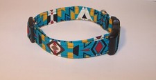 Wet Nose Designs Bold  Bright Turquoise Aztec Dog Collar Southwestern Tribal