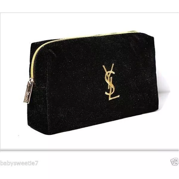 YSL BLACK COSMETIC BAG WITH GOLD COLOR LOGO