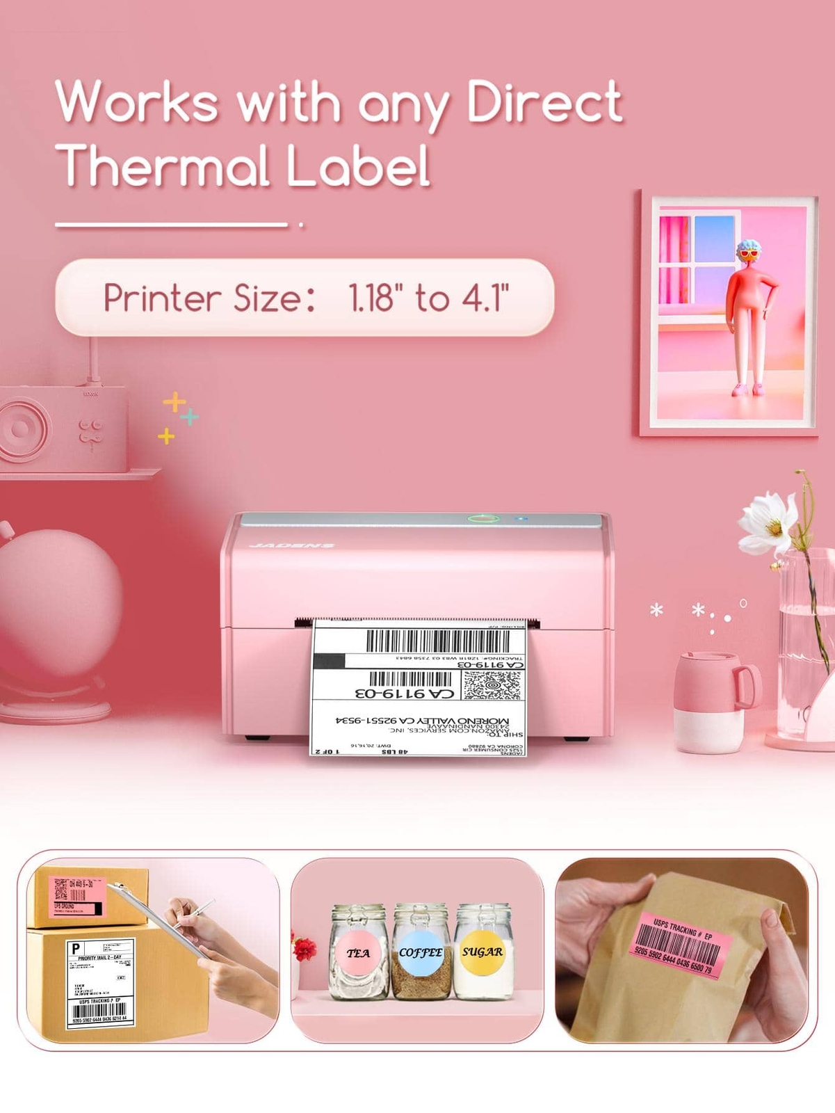 JADENS Bluetooth Thermal Label Printer -Wireless Shipping Label Printer