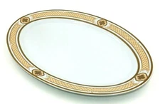 ROYAL SCOTLAND CHINA 14" OVAL GOLD TRIM FLORAL SCROLL DESIGN SERVING PLATTER