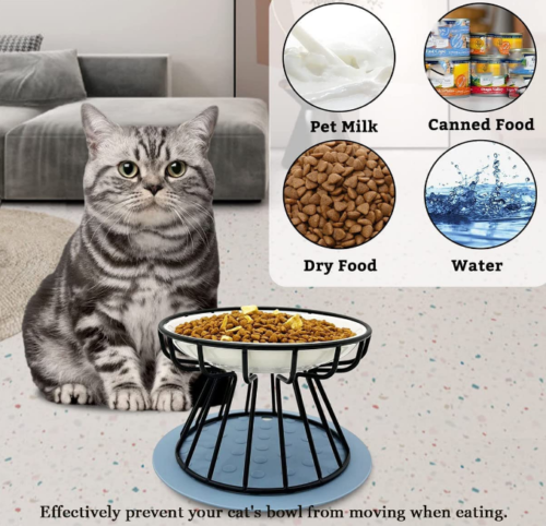 Anti-Vomit Cat Plate Cat Bowl-Raised Food Bowl Elevated Ceramic with Metal Stand - Zdjęcie 1 z 17