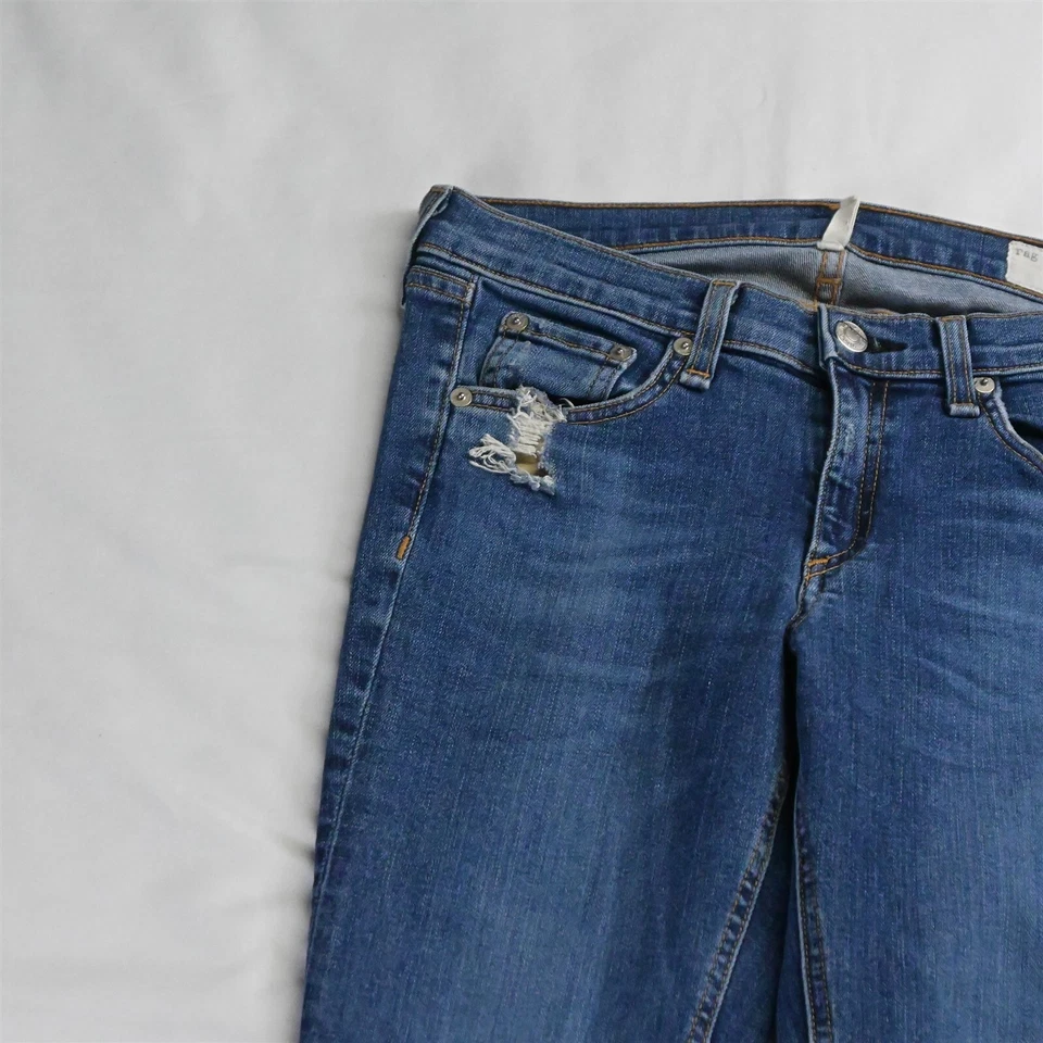 Rag + Bone 27 Skinny Medium Destroyed Raw Hem Stretch Denim Jeans - Image 2 of 4