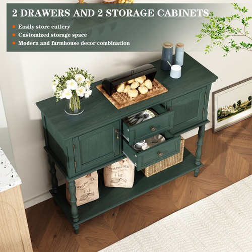 Retro Wood Console Table W/ 2 Drawers and Cabinets for Entryway Living Room - Picture 42 of 46