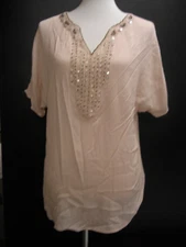 WOMENS BLOUSE, LARGE, SOLID PINK, BEADED, SEE NEW 50% OFF RATE
