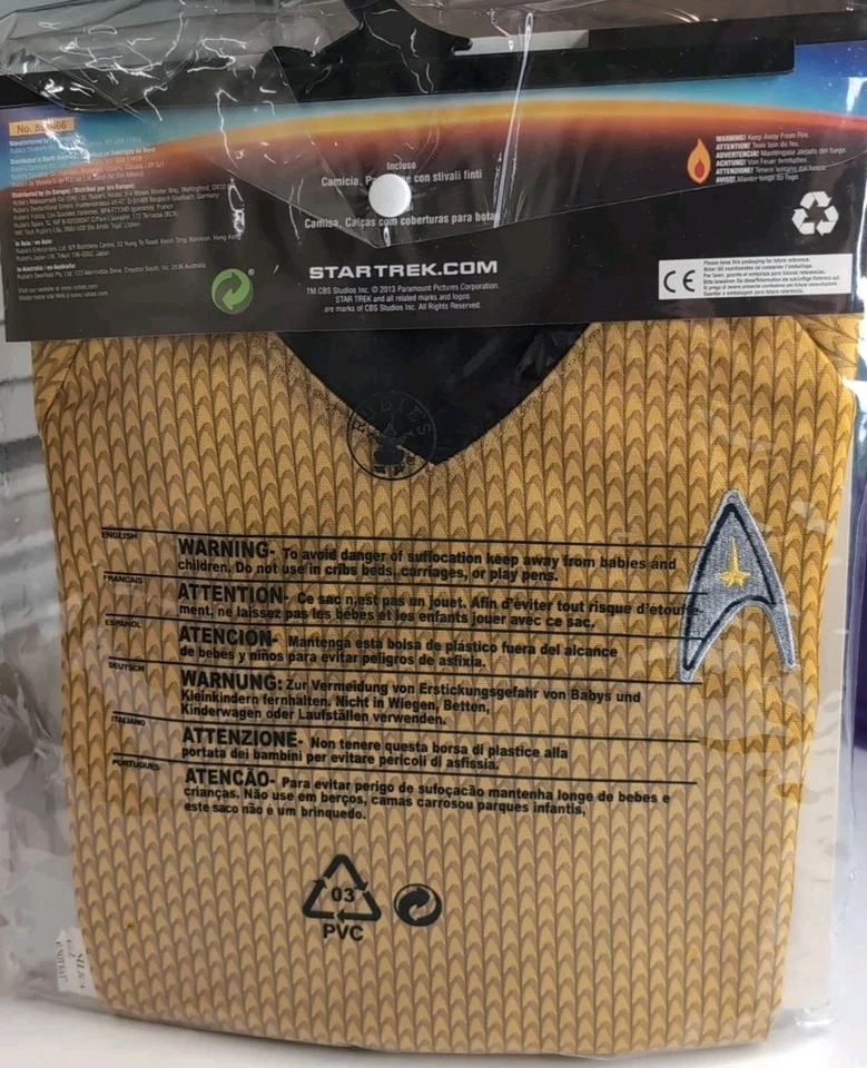 Rubíes Star Trek Capitán Kirk Disfraz Niño Mediano 8-10 Camisa Dorada Nueva con Etiquetas Foto 2 de 4