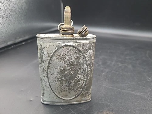 VINTAGE MILITARY ARMY FLASK W/CAP CHAIN WW2 OILER OIL CAN. MG