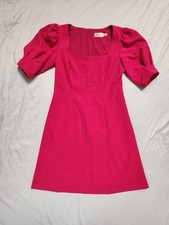 Eliza J Womens 10 Hot Pink Puff Sleeve Square Neck Fit Flare Dress