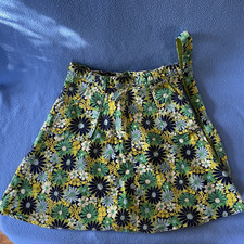 Vintage Gap Kids Corduroy Floral Skirt Green Blue Retro Size 8 Girls A Line EUC