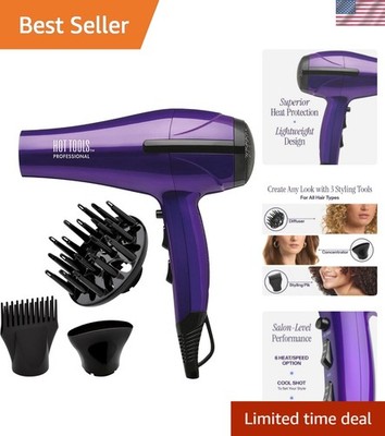 Professional 1875W Hair Dryer - Lightweight, Quiet with Styling Attachments