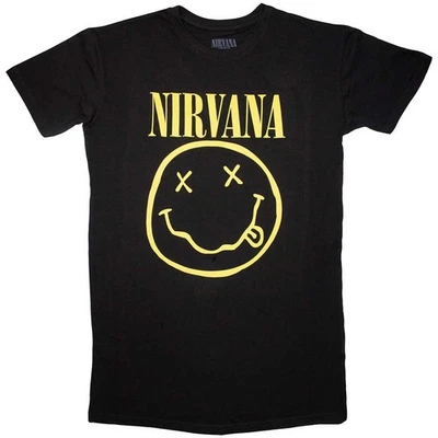 Ladies Nirvana Yellow Happy Face Dress Fit Autorisé Femmes Dames T-shirt  - Photo 1/4