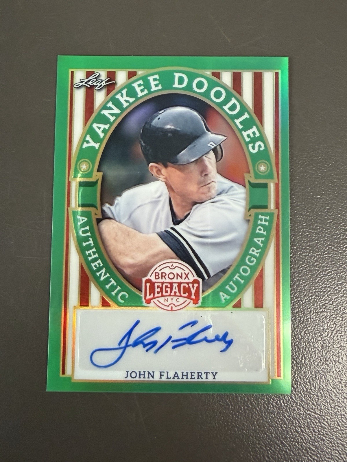 2024 Leaf Bronx Legacy John Flaherty #YD-FF1 Yankee Doodles Auto Green /6