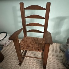 VTG Farmhouse Style Wooden Doll Rocking Chair Woven Seat- 16 In Tall Pre-1980 s