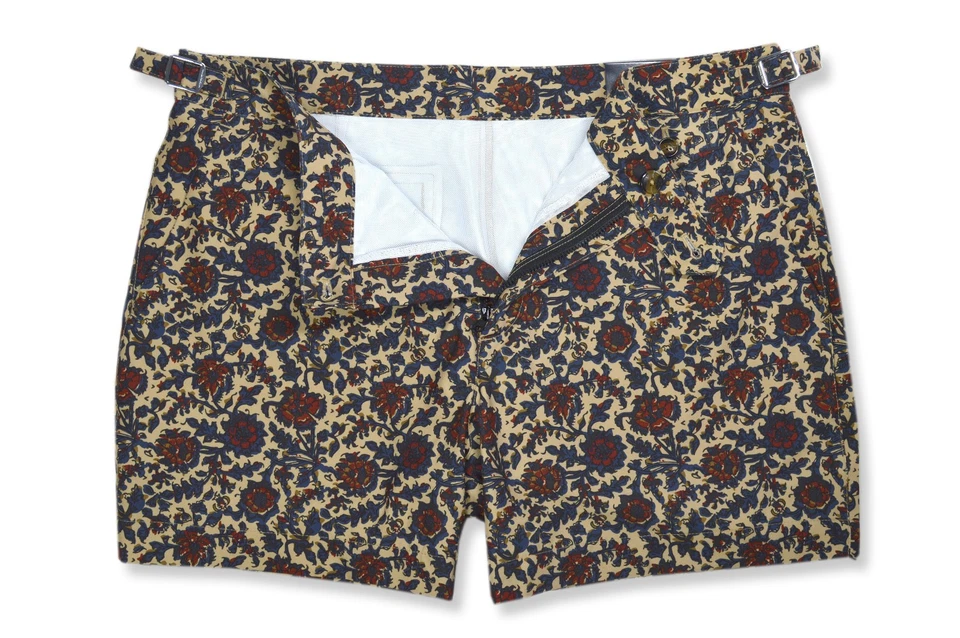 Pantalones Cortos de Natación Brooks Brothers Beige Azul Estampado Floral 5" Informales Poliéster, 36W BB-2371 Foto 2 de 2