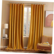 Velvet Curtains 84 inches 2 Panels - 52"W x 84"L Pack of 2 Mustard Yellow