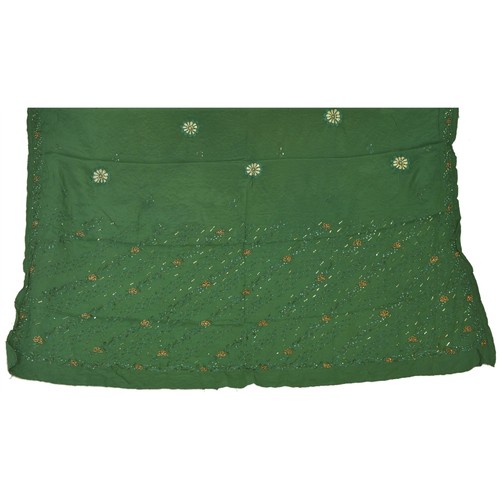 Sanskriti Vintage Pallu Fabric Crepe Silk Hand Beaded Design Decor Craft - Picture 1 of 7